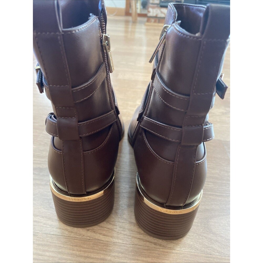 Calvin Klein Jasen Buckle Strap Block Heel Ankle Bootie Brown Size 7M $139 MSRP - Picture 14 of 16